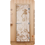 Дверь для сауны DoorWood (Дорвуд) 80x200 Эталон Девушка в цветах (сатин) правая